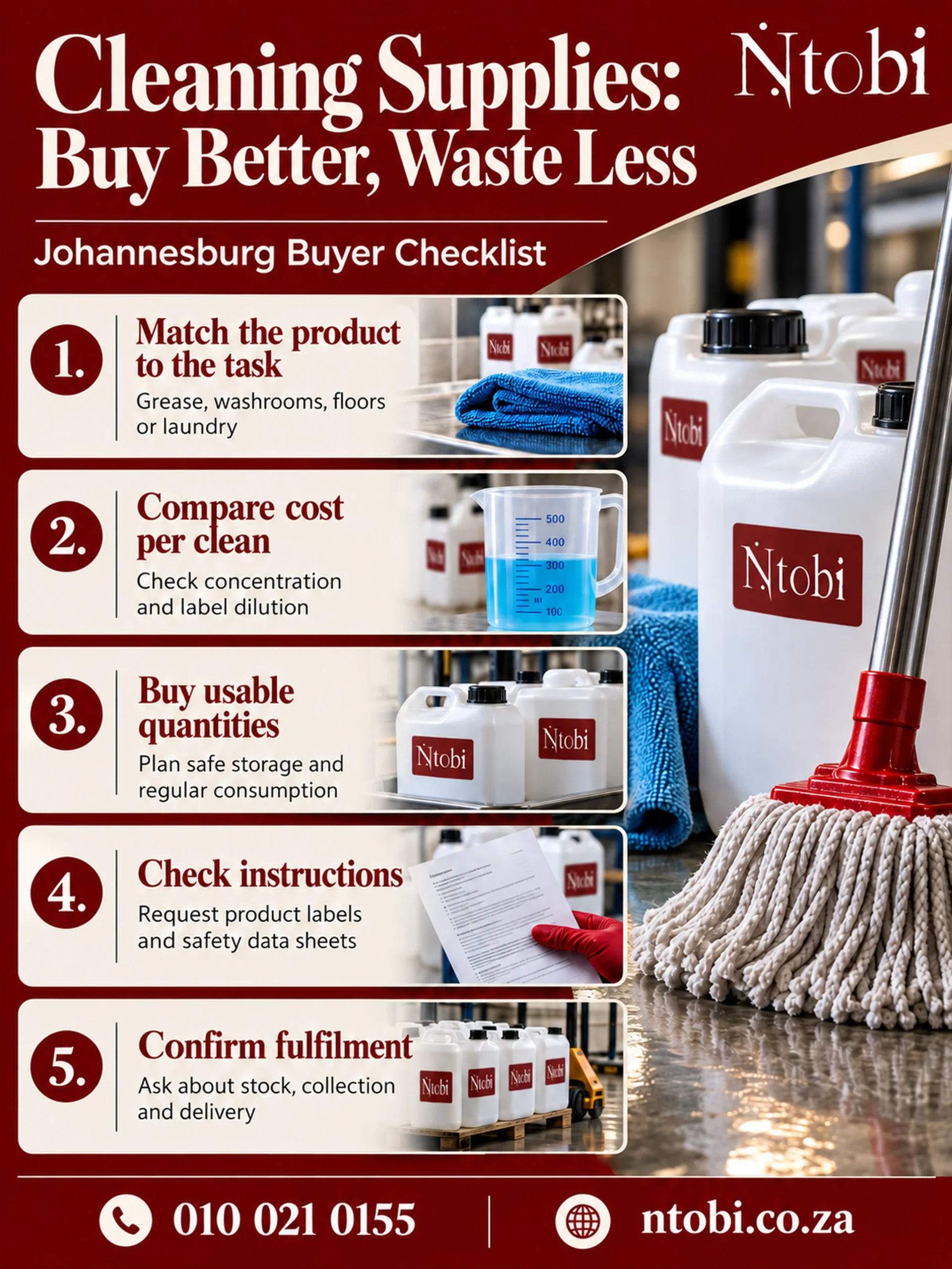 Ntobi cleaning supplies buyer checklist for Johannesburg